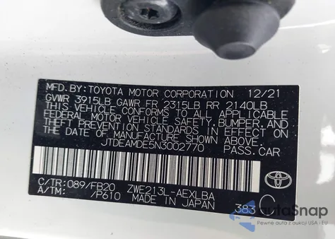 2022 Toyota Corolla Hybrid Le from USA, damaged, VIN JTDEAMDE5N3002770